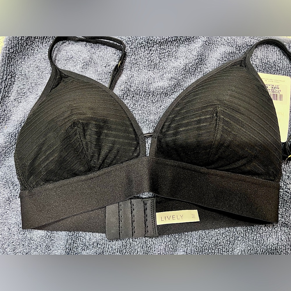 LIVELY Stripe Mesh Bralette Jet Black M